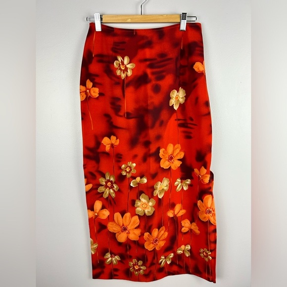 Pariscope Vibrant Orange Floral Skirt Size 10 - Picture 1 of 5